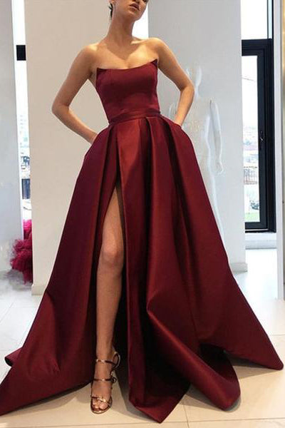 red satin a line dress