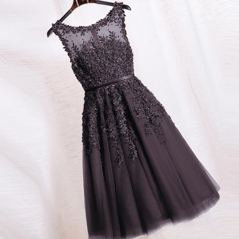 Elegant Lace Appliques Beaded A-line See Through Tea Length Homecoming ...