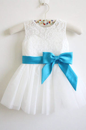 flower girl dresses with blue ribbon