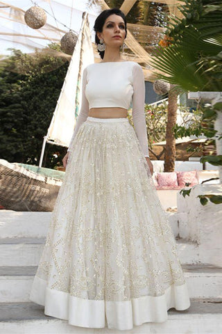 Ivory Two Piece Cheap A Line Prom Dress Long Sleeve Lace Wedding