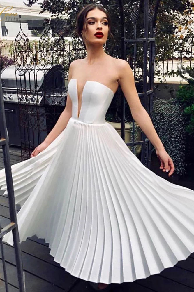 Sexy Off White Short Satin Wedding Dress Crumpled Skirt Ivory Wedding ...