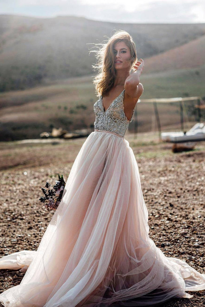 pink a line wedding dress