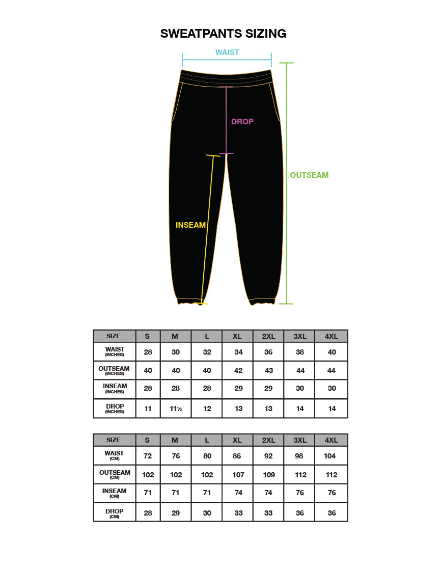 Sweatpants - Size Chart – Chalk Line Apparel
