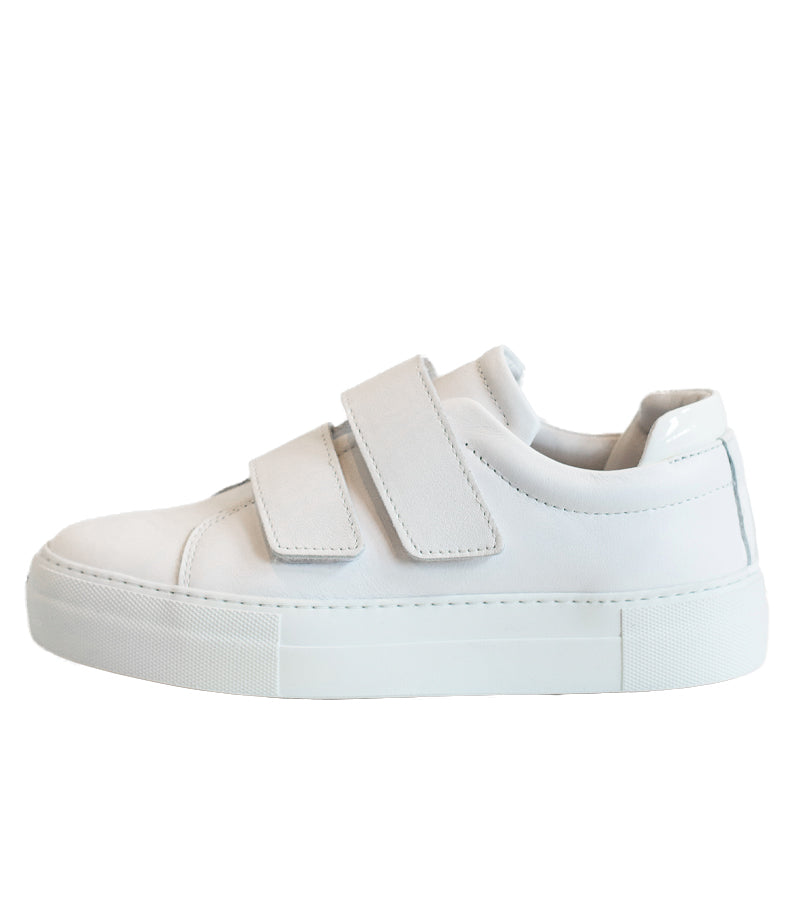 white velcro strap sneakers