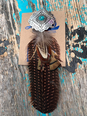 Concho & Multi Brown Feather Hat Pin/Silver - Lionel's Western Wear & Boutique