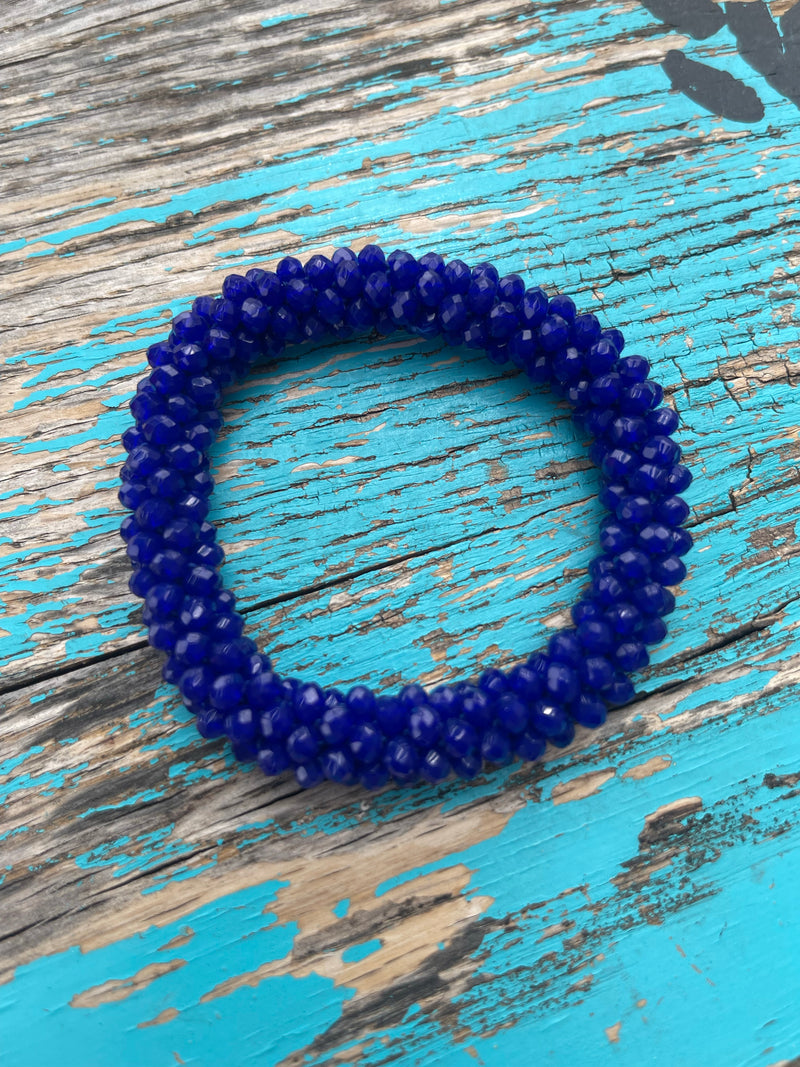 Purple/Royal Blue Beaded Stretchy Bracelet