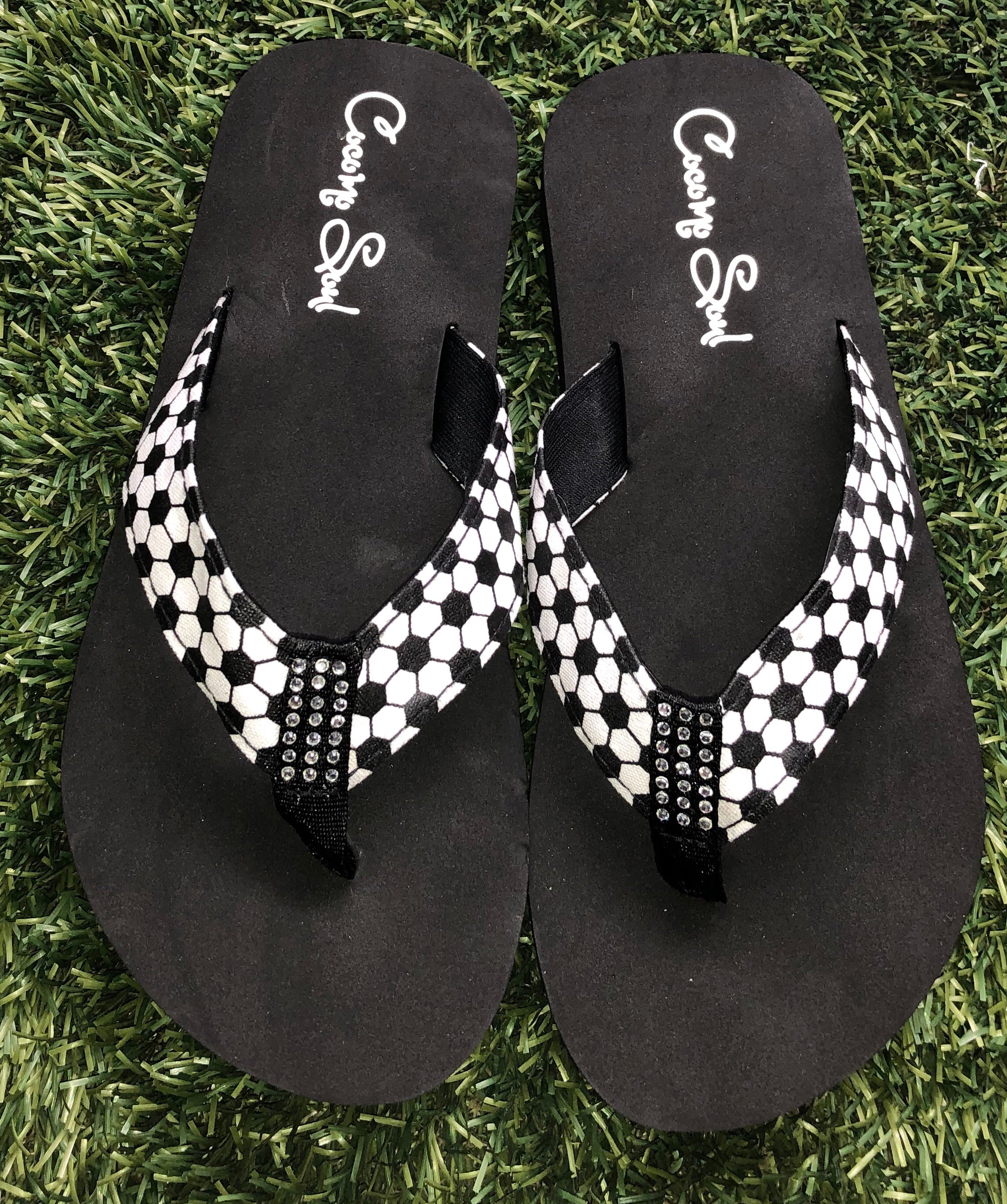 Cocomo Soul Rhinestone Soccer Flip Flops Sandals Slippers Womens