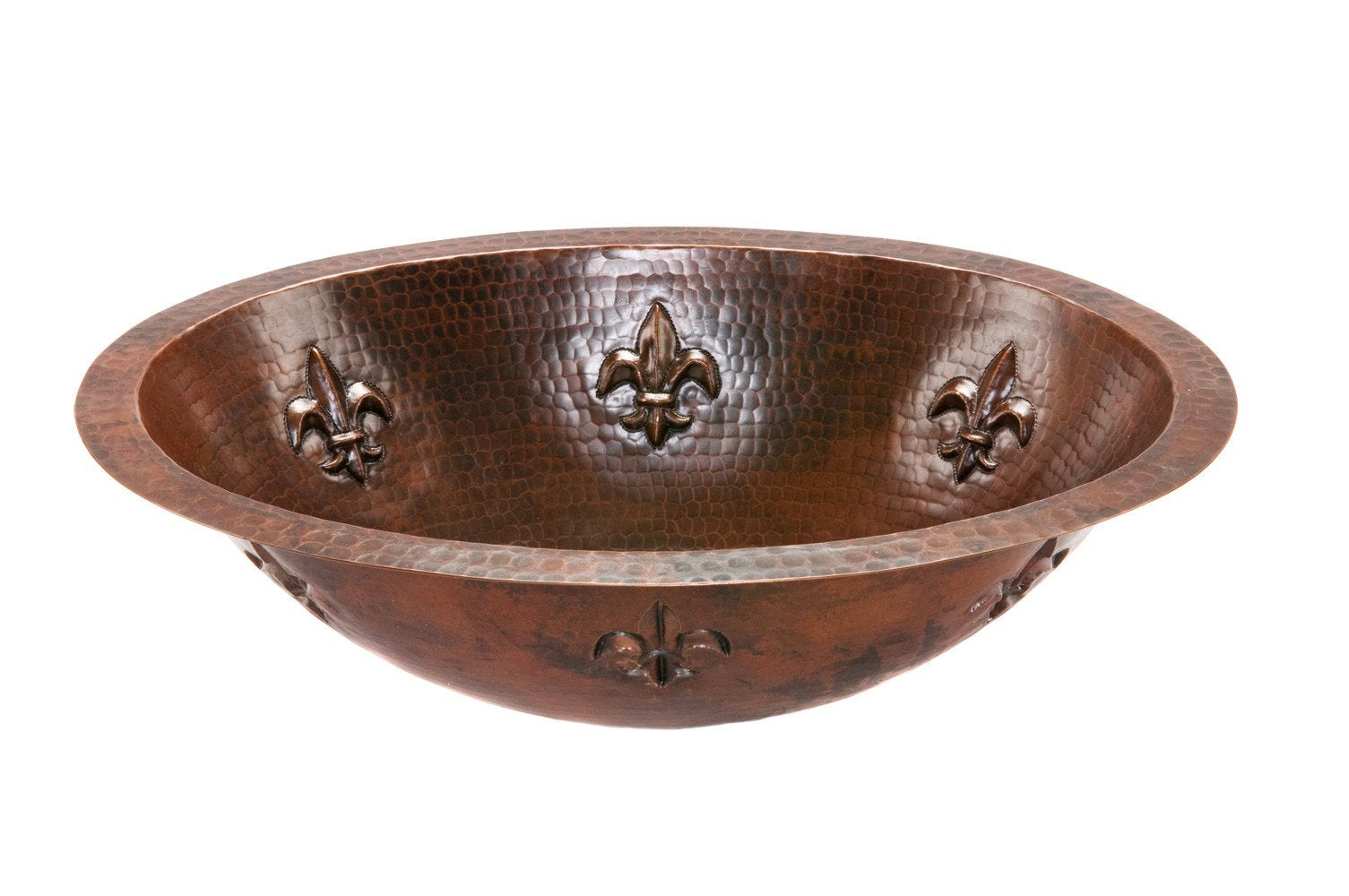 Oval Fleur De Lis Under Counter Hammered Copper Sink