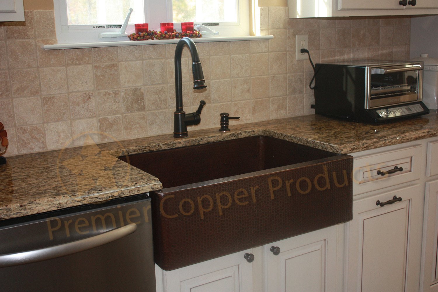 33 Hammered Copper Kitchen Apron Single Basin Sink Fixture