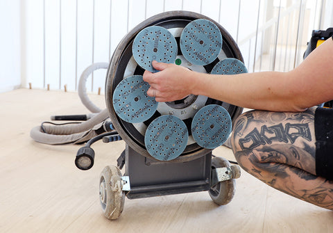 Mirka galaxy discs on a floor sander