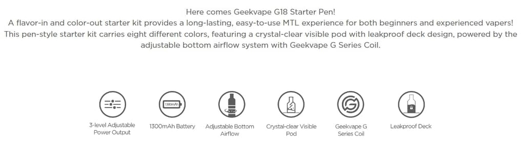GeekVape G18 Starter Pen Kit Features