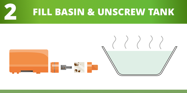 fill basin with hot water and disassemble tank