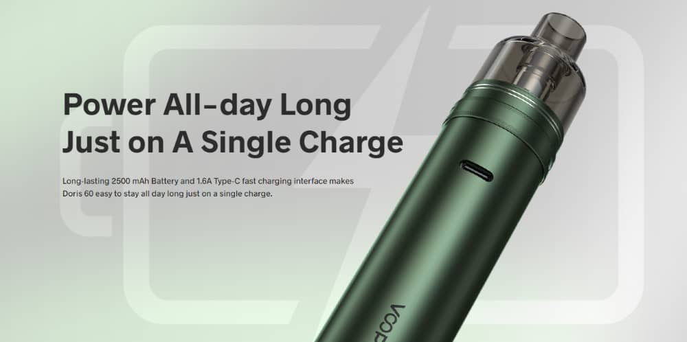 VooPoo Doric 60 Pod Kit Long Lasting Battery and USB-C Recharging