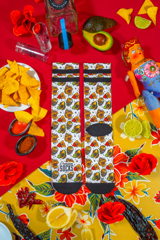 taco life socks in a restaurant table 