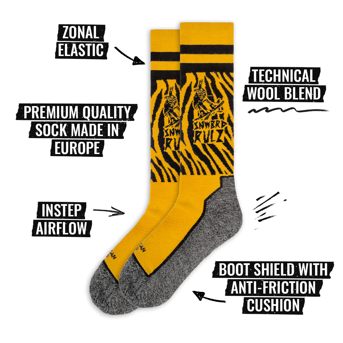 Image des spécifications des chaussettes de neige jusqu'au genou d'American Socks