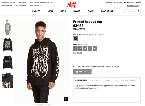 h&m bring me the horizon sweatshirt release metalcore