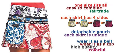 Features of the wrap skirt: each skirt / belt combination has four sides, detachable pouch
