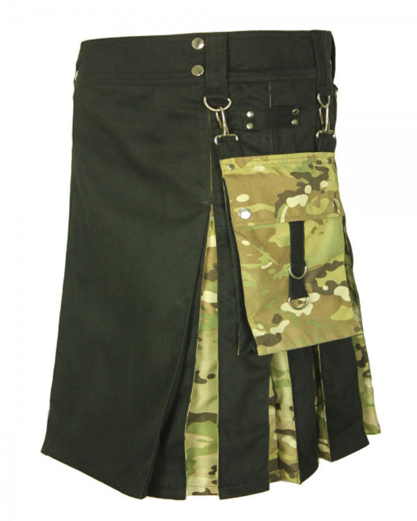 Black Cotton & Digital Camo Detachable Pocket kilt | Lit Like LUMA