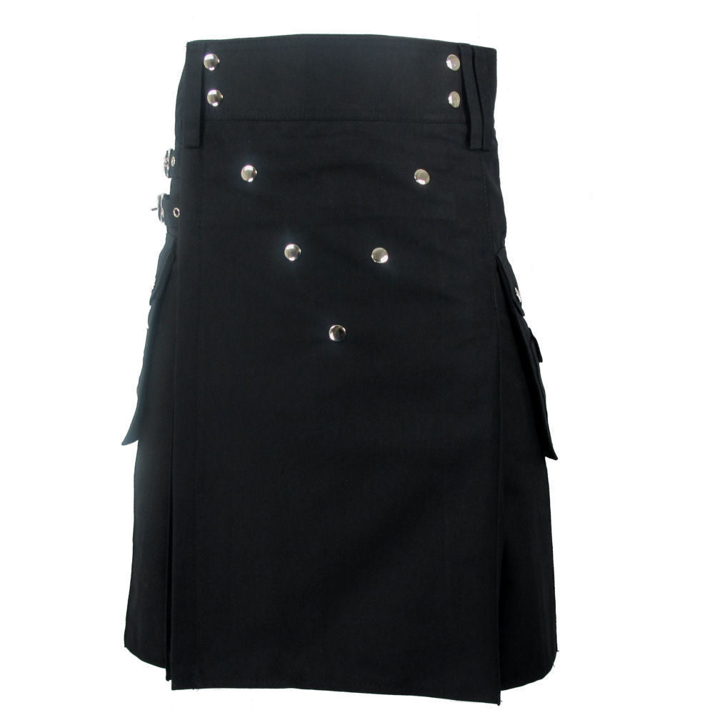 Men's Black Heavy Duty Deluxe Utility Cotton Kilt | Lit Like LUMA