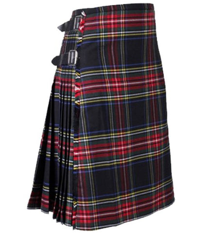 8 Yards Black Stewart Scottish Tartan Kilt | Lit Like LUMA