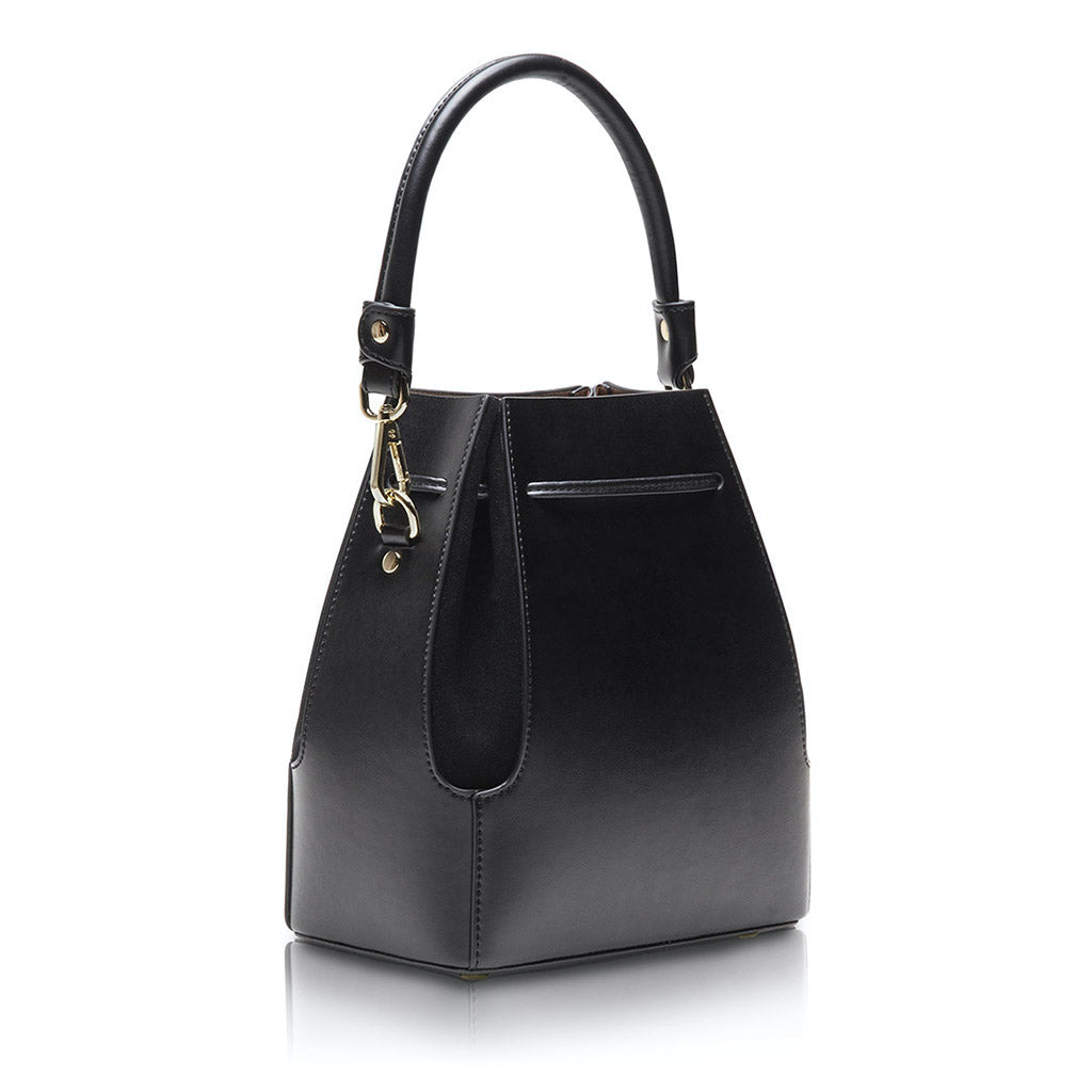 black leather bucket bag red interior