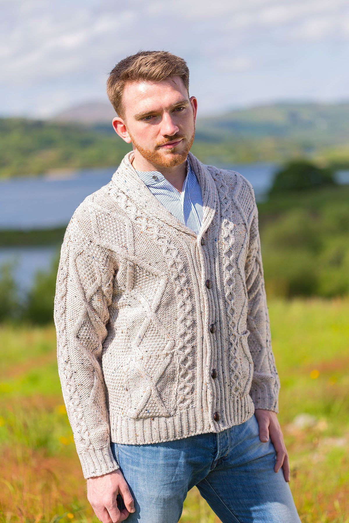 Aran Sweater Cardigan- Oatmeal (SH4139)