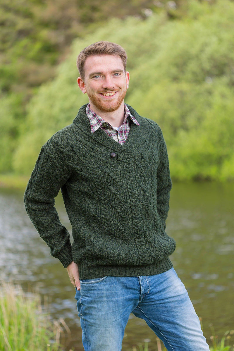 Irish Shawl Collar Sweater - Forest Green (SH4177)