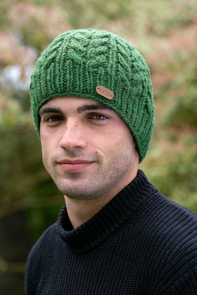 Erin Aran Cable Men's Pullon Hat - Green