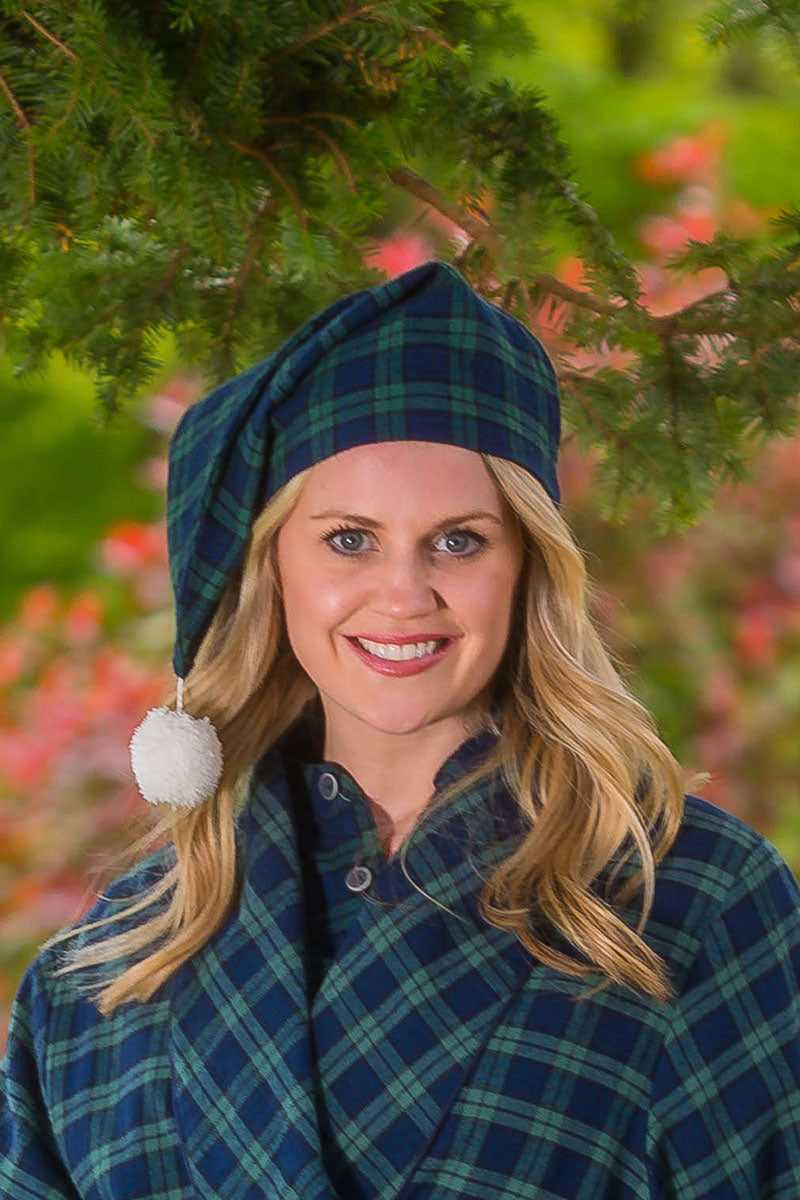 Women S Cotton Flannel Nightcap Green Blackwatch Tartan Lv6