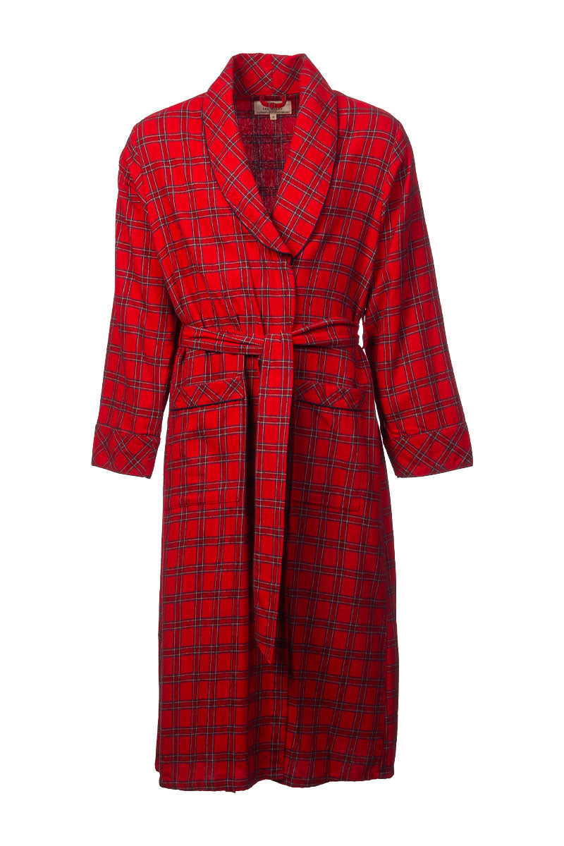 Cotton Flannelette Men's Nightrobe - Red Tartan Royal Stewart (LV27)