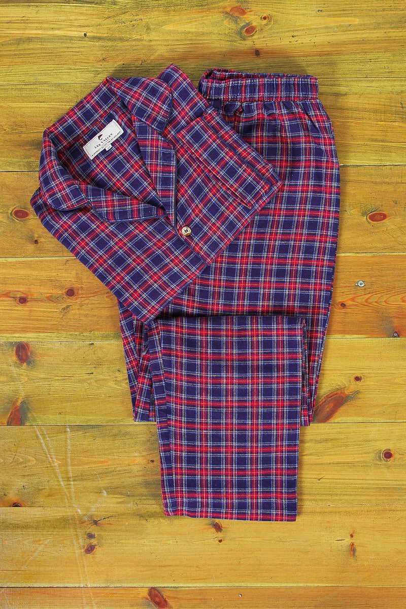 Women's Lee Valley Flannel Pyjamas - Purple/Navy Tartan (LV28)