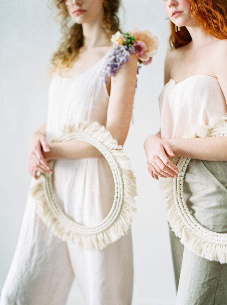 Bridesmaid dresses for an ethereal macramé wedding