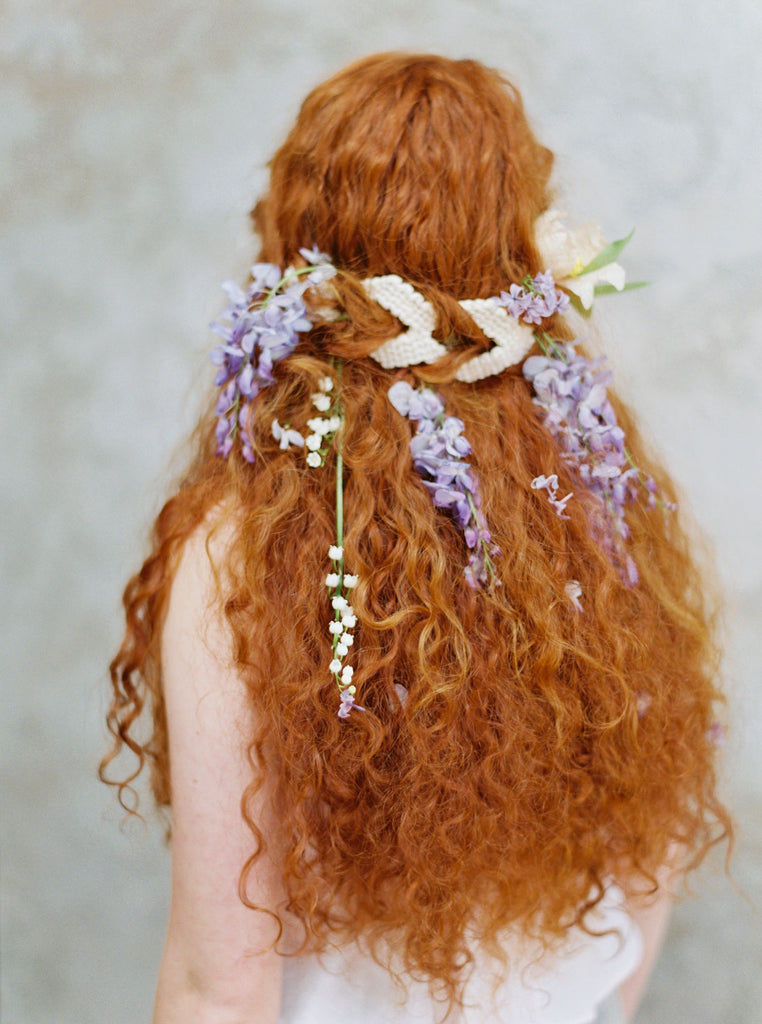Macramé Wedding - An ethereal wedding hairstyle with florals