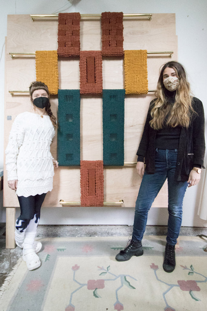 Emily Katz and Elspeth Vance with a custom Modern Macramé piece for The Society in San Diego 