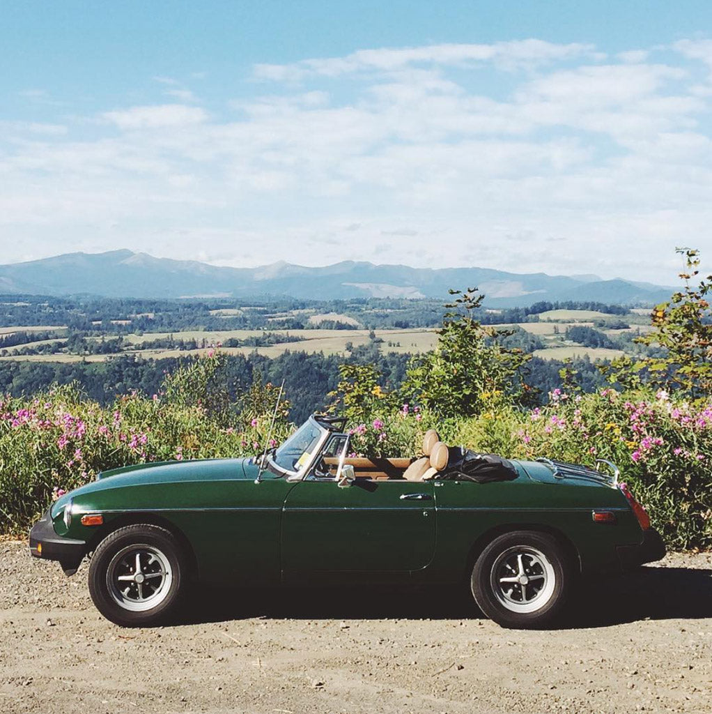 Emily Katz's convertible in the Columbia River Gorge