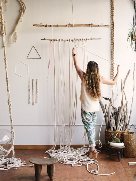 Emily tying knots in the studio - photo by Nicole Franzen