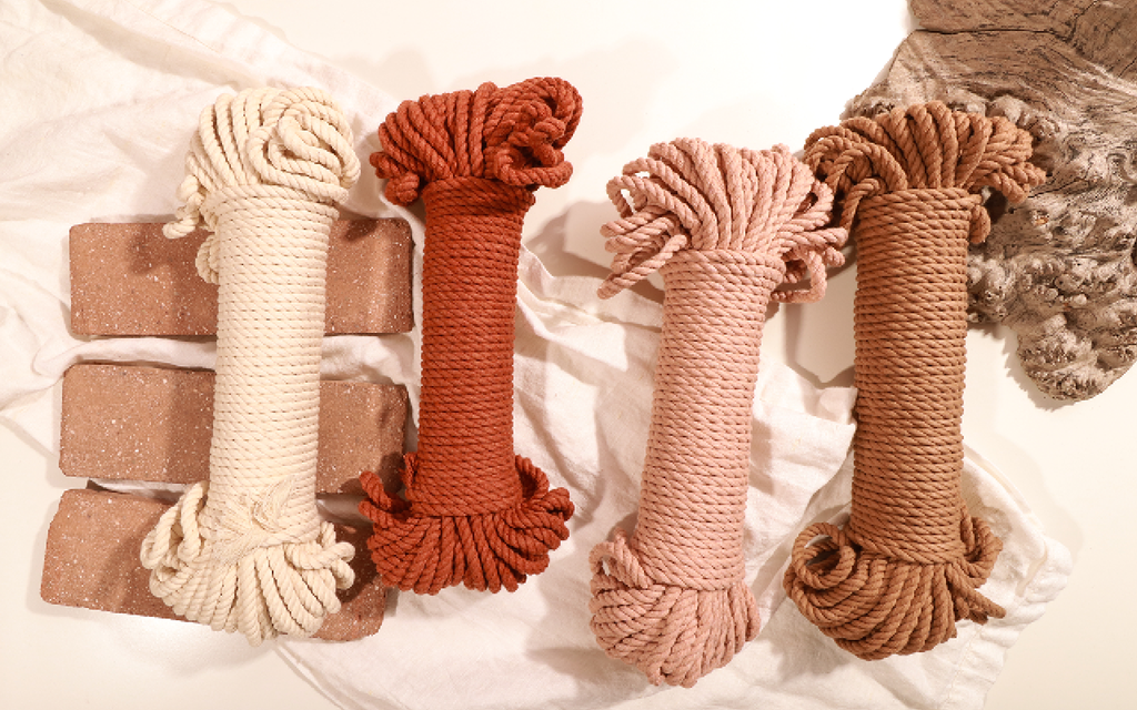 Painted Hills Wall Hanging 5mm Cotton Rope Bundles in Natural Copper Peach and Wheat