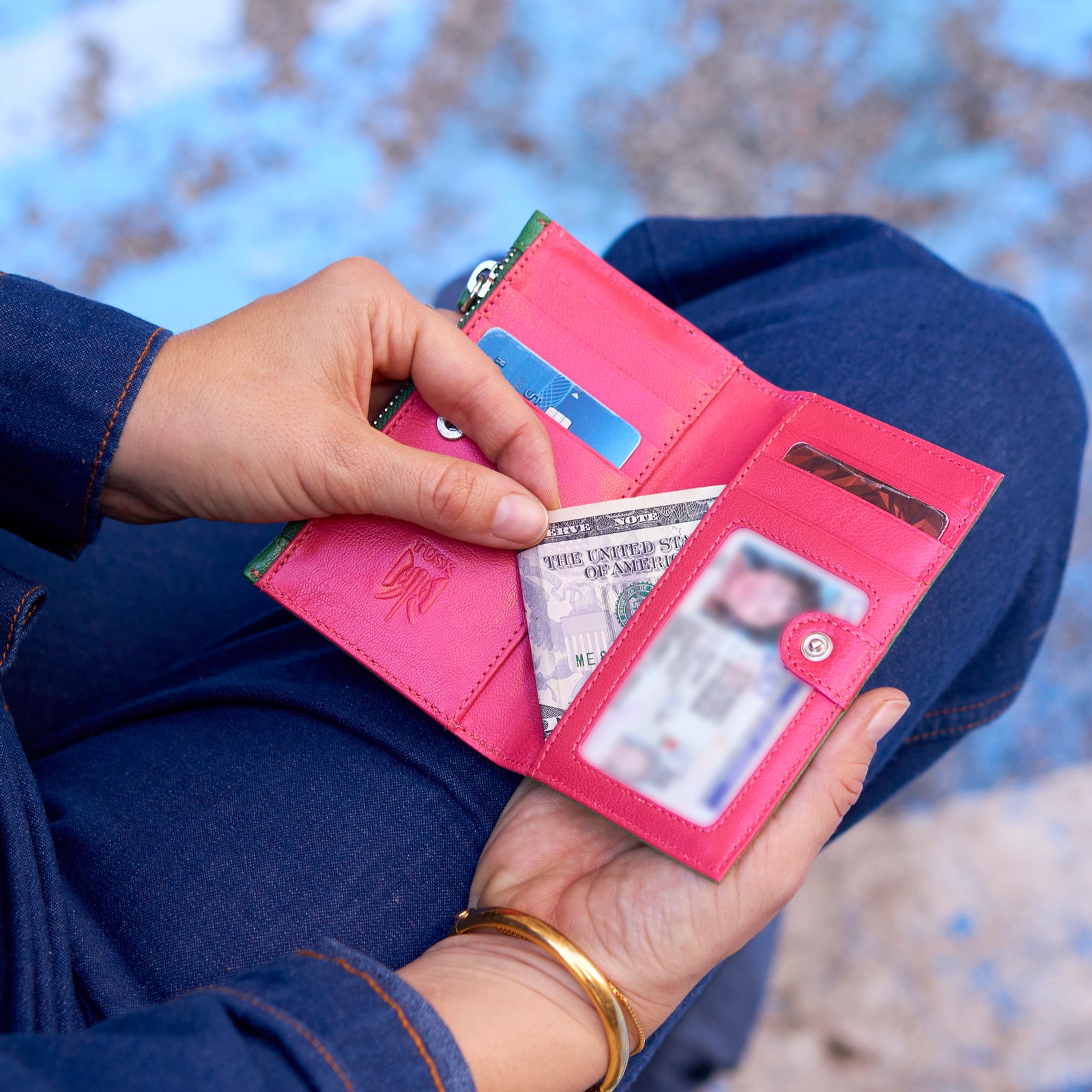 Pink Leather Women Walletminimalist Walletslim 