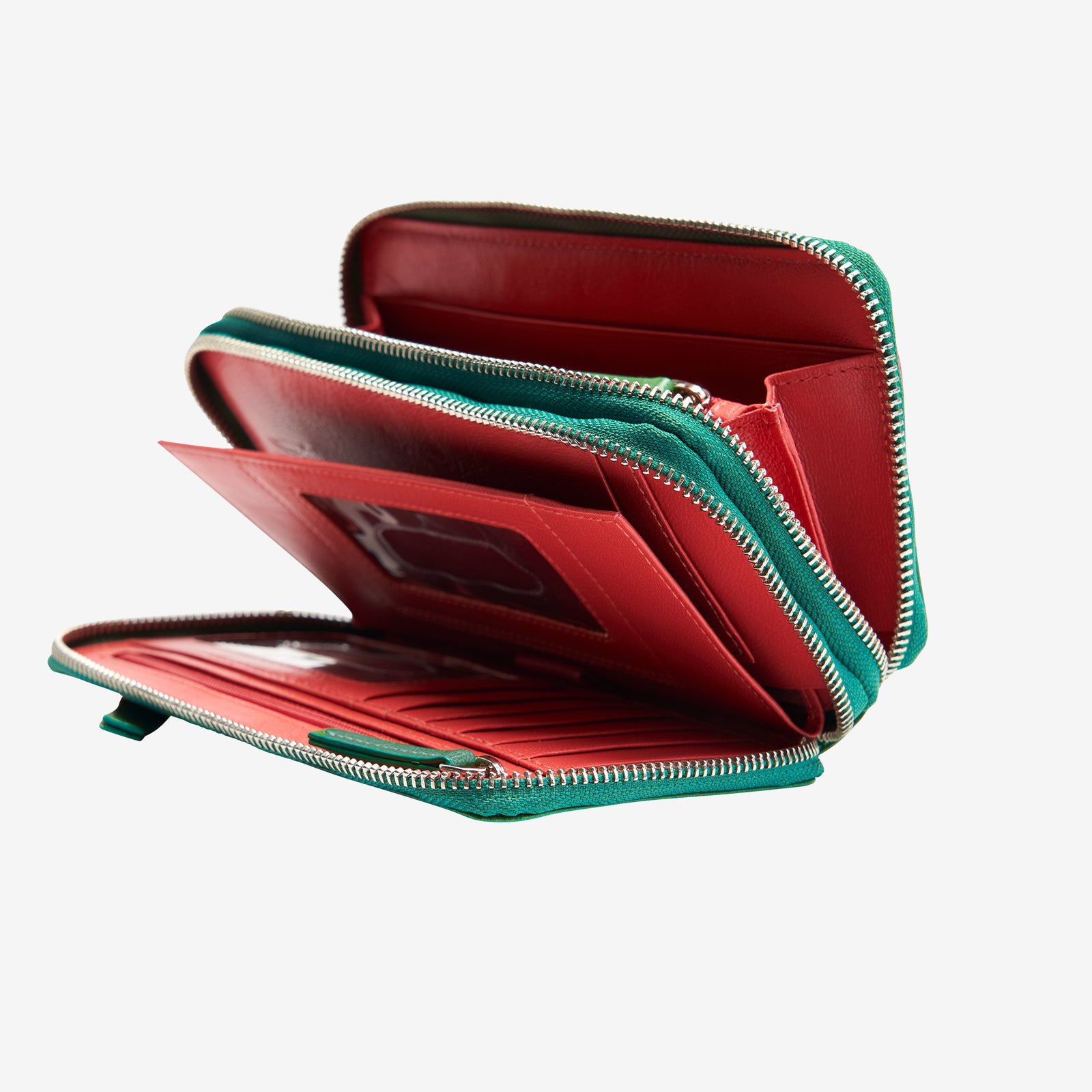 Double Zip Wallet with Side Pocket - Red