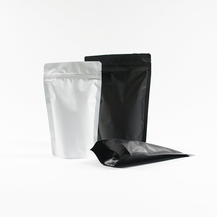 Download Matte Black & White Stand Up Pouch with Resealable Zip & Tear Notch — Titan Packaging