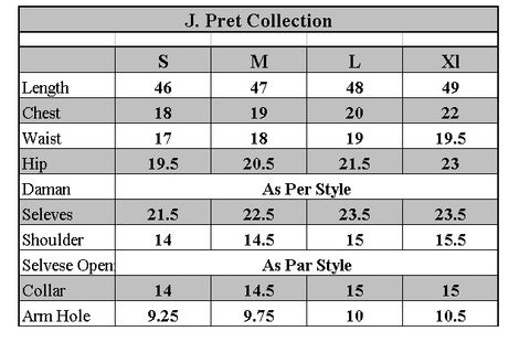 Pakistani Clothes Size Chart