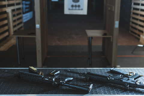 rifle on table at gun range