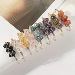 Three Large Stone Crystal Cuff Bracelet - Gold - White Lotus