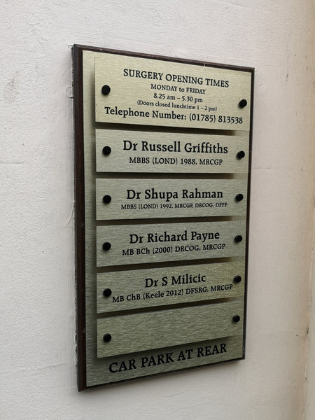 Name Board for Cumberland House Surgery