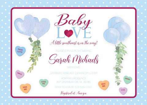 Baby Love Blue Shower Invitation