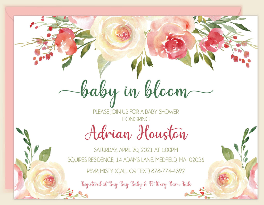 Baby In Bloom Pink Blush Shower Invitation Stork Baby Gift Baskets Storkbabygiftbaskets Com