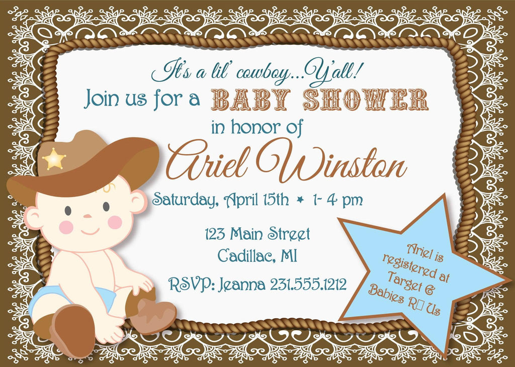 cowboy themed baby shower invitations