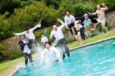 summer wedding fun swimming pool dickie bow wedding blog