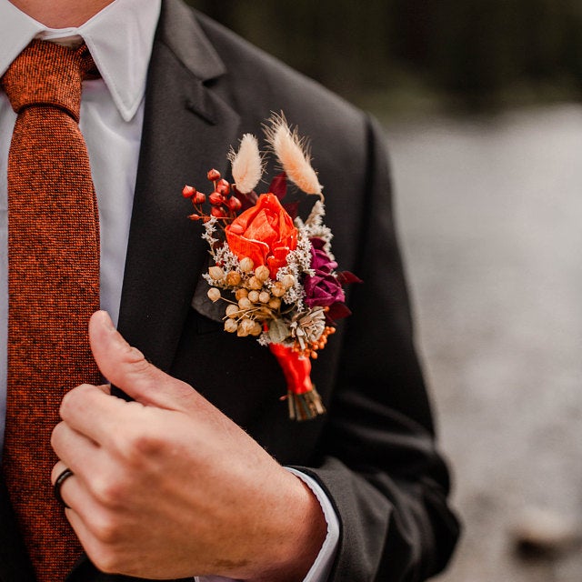 Charlie Rusty Burnt Orange Skinny Tweed Tie & Pocket Square Set | Bow ...