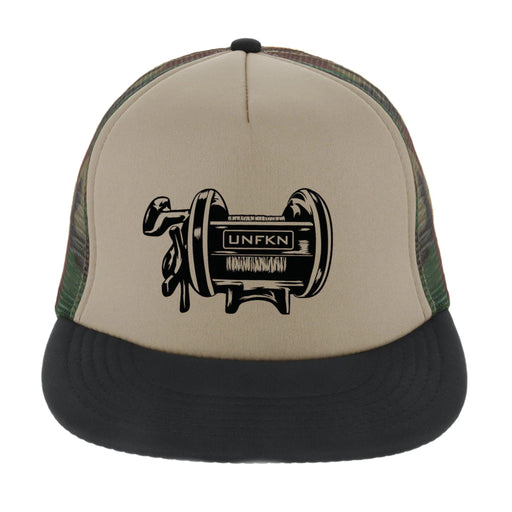 HFG - UNFKN Reel Spinner Charcoal/Black Flatbill Trucker Hat — HiFishGear